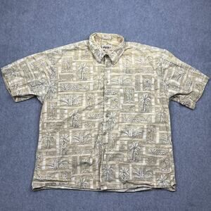 Campia Moda Button Up Shirt‎ Men's XL Beige Cotton Palm Tree